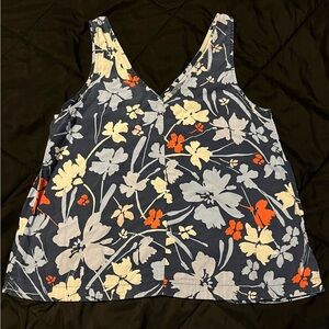 Time and Tru Floral Tank Top - Navy and Orange